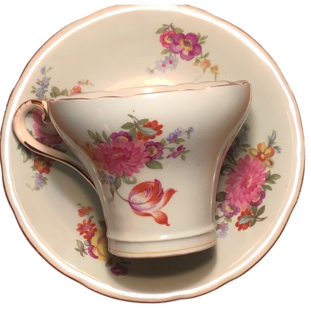Vintage Aynsley light mint green & floral corset teacup & saucer